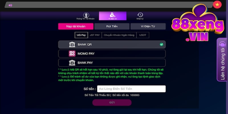 Biểu mẫu đăng ký tài khoản trên trang Xeng88